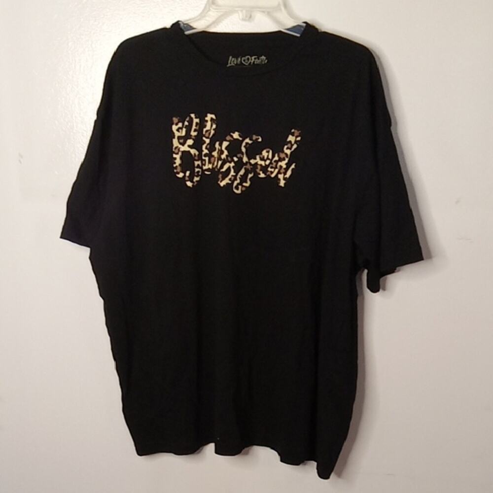 Love and Faith Women's Blessed Size 3X Black Graphic T-Shirt. Atleisure,Casual.